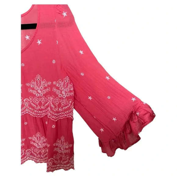 American Eagle Outfitters Boho Coral color Embroidery/ fringe detail sz Medium - Picture 3 of 5